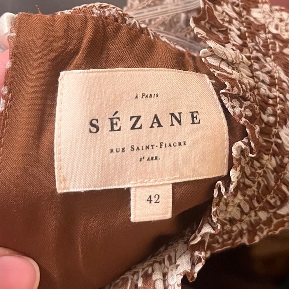 Sezane Olivia Long Sleeve Mini Dress in Flora Moka Brown Size 42 US 10 - Picture 5 of 13